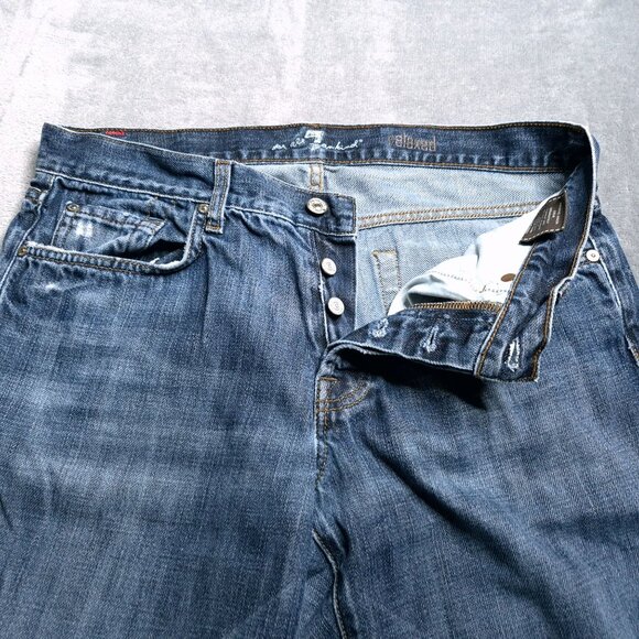 Mens 7 For All Mankind Relaxed Fit Distressed Jeans 33 Button Fly Medium Wash - Picture 9 of 10
